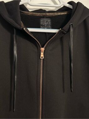 Lime & Vine Women’s Black Zip-Up Hooded Fleece Jacket Rose Gold Zipper Small